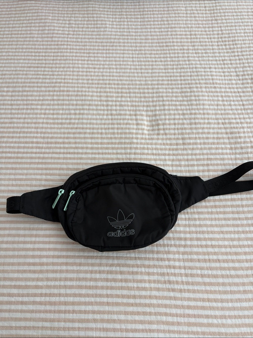 adidas Black Waist Pack with Mint Zippers